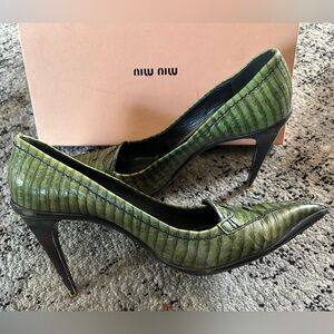 Miu Miu Green Crocodile Embossed Heels